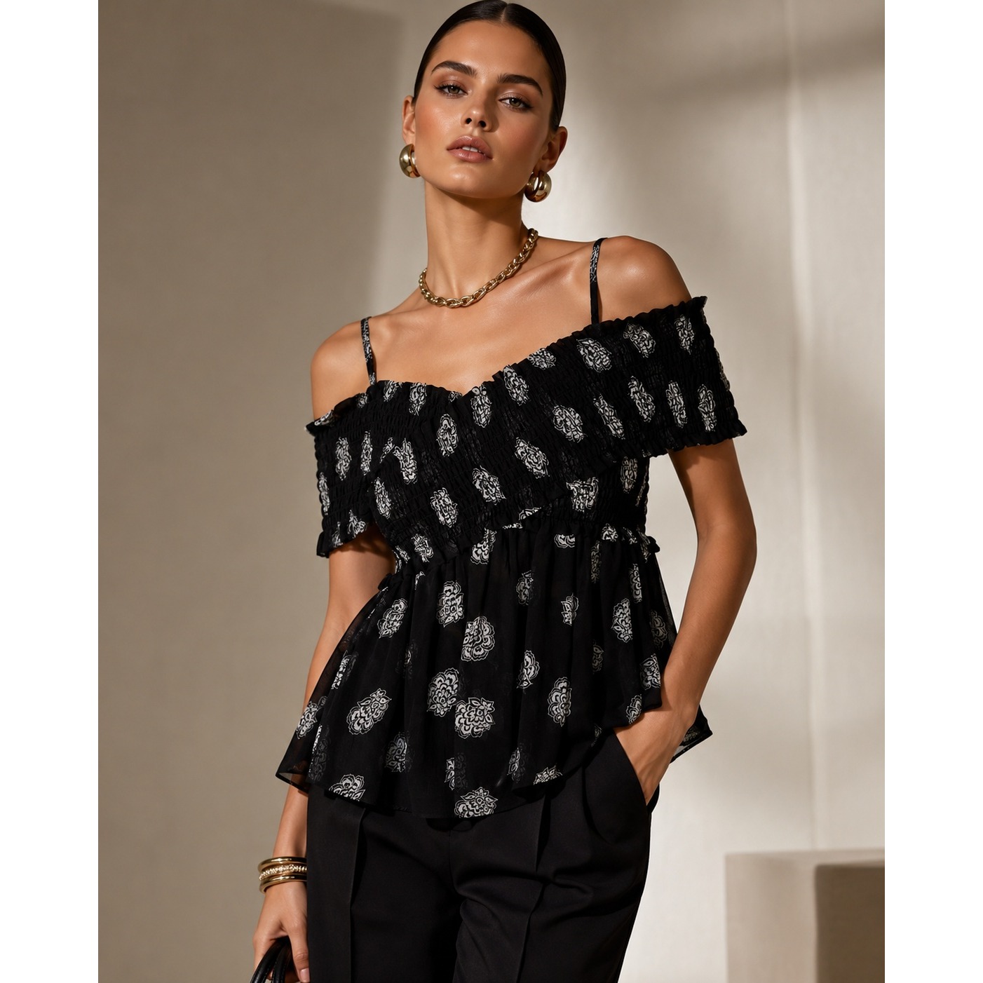 Baum Und Pferdgarten Mynowa Smocked Peplum Off-Shoulder Top Size 36new